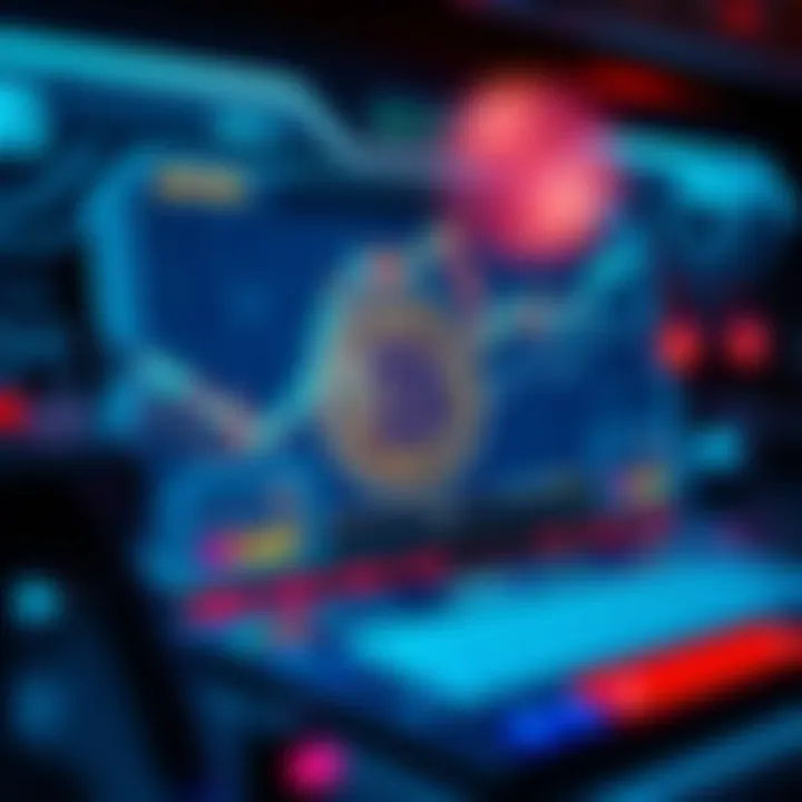 Futuristic Gaming Interface with Bitcoin A futuristic gaming interface showcasing Bitcoin transactions.