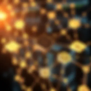 Interconnected Blockchain Networks Illustration of interconnected blockchain networks demonstrating data flow.