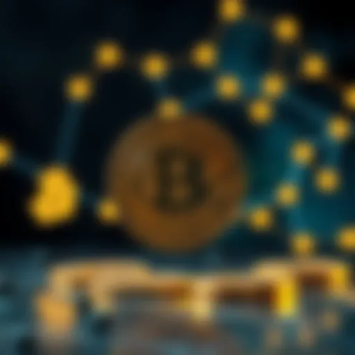 Cryptocurrency Symbols and Blockchain Networks An abstract representation of cryptocurrency symbols and blockchain networks