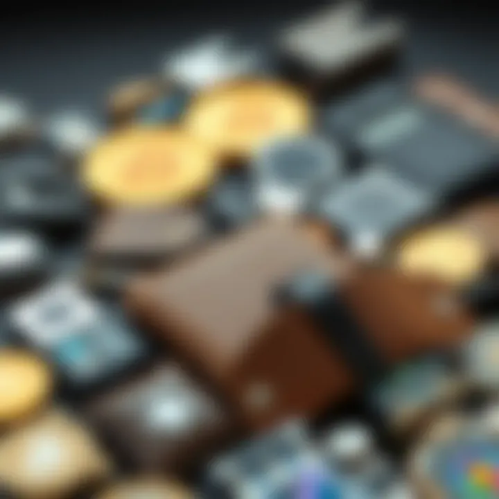 Diversity in Hardware Wallet Types An illustration of various types of hardware wallets arranged in a grid.